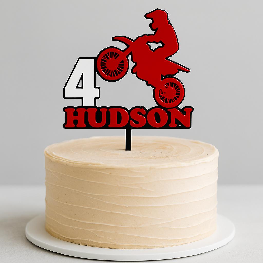 Custom Dirt Bike Cake Topper: Laser Cut Acrylic Motorbike Party Decoration