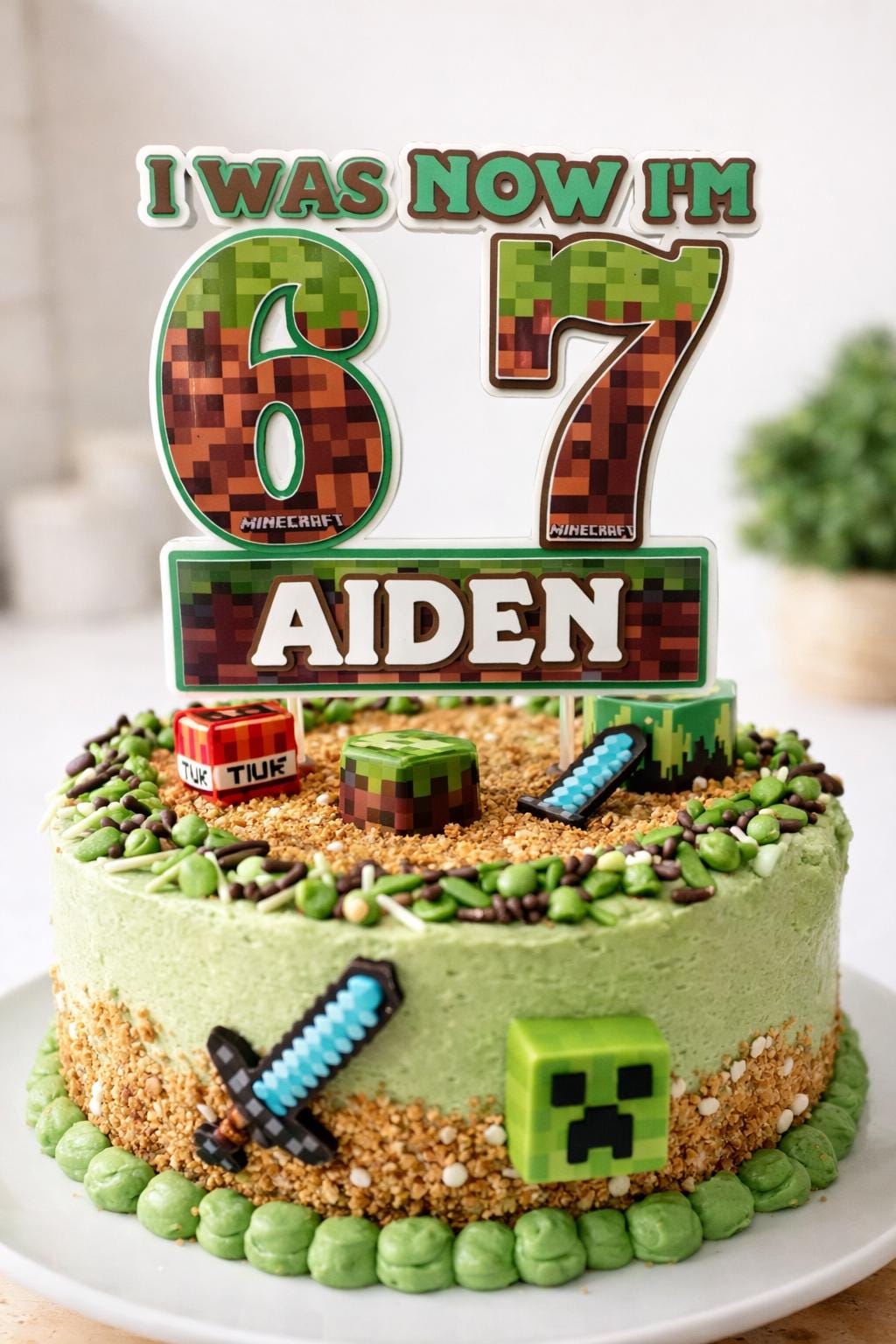 Personalised 6 to 7 Gaming Cake Topper made with cardstock Pixel Style Birthday Topper | I Was 6 Now I’m 7 | Custom Name