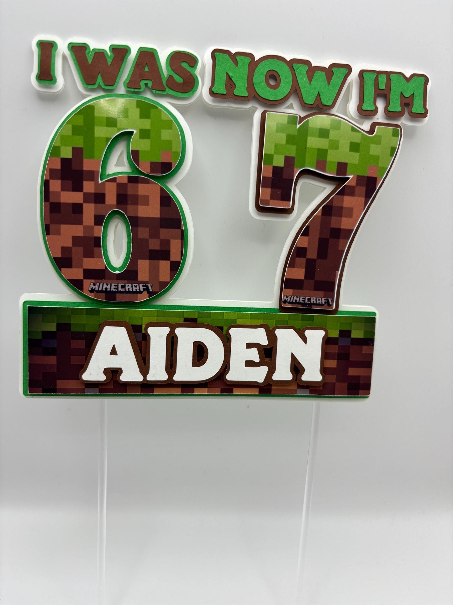 Personalised 6 to 7 Gaming Cake Topper made with cardstock Pixel Style Birthday Topper | I Was 6 Now I’m 7 | Custom Name