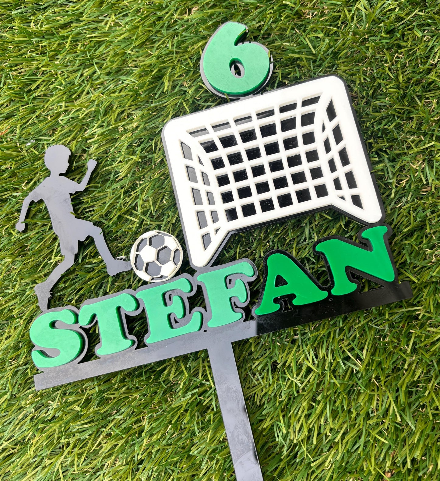 Personalised Soccer Cake Topper  Custom Acrylic Birthday Decorations