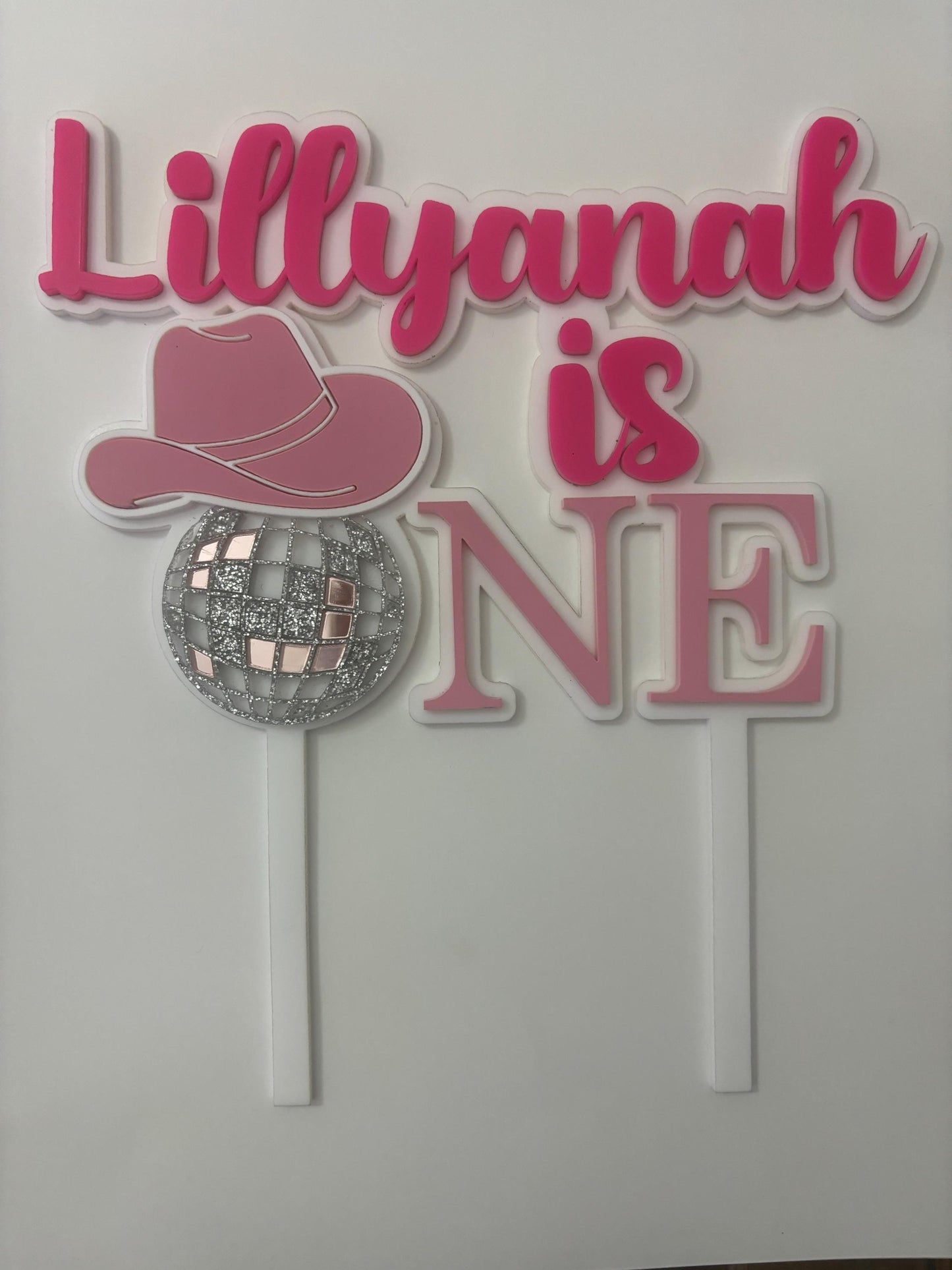 1st  Birthday, My First Rodeo, Cowgirl Cake Topper,  Homemade, Disco Ball, Cowboy Hat, Cowgirl Disco