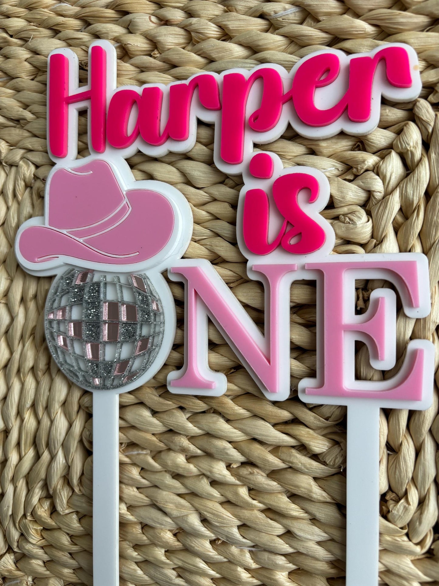 1st  Birthday, My First Rodeo, Cowgirl Cake Topper,  Homemade, Disco Ball, Cowboy Hat, Cowgirl Disco