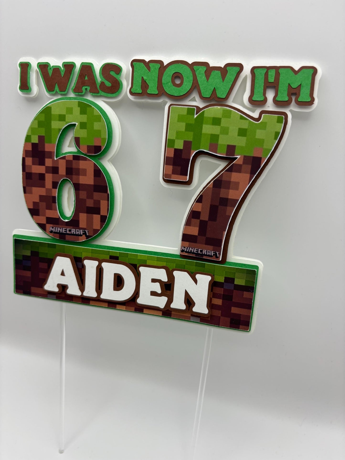 Personalised 6 to 7 Gaming Cake Topper made with cardstock Pixel Style Birthday Topper | I Was 6 Now I’m 7 | Custom Name
