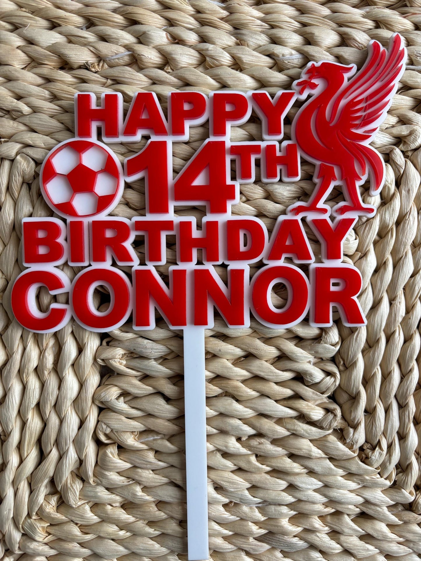 Custom Liverpool FC Acrylic Cake Topper – Add Name & Age